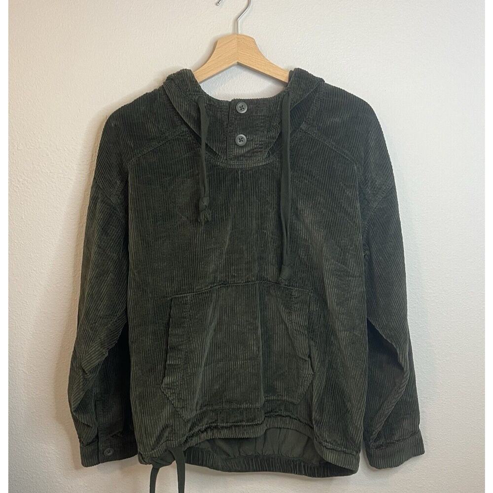 American Eagle Corduroy Hoodie Small Shacket Pullover‎ Olive Green Y2K Oversized